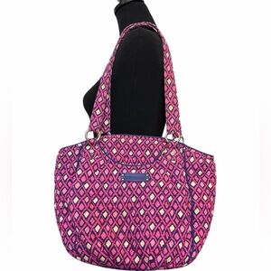 Vera Bradley Pink/Navy Diamond Print Quilted Large Shoulder Bag
